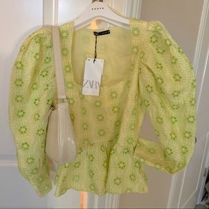 Zara puff sleeve blouse in yellow
